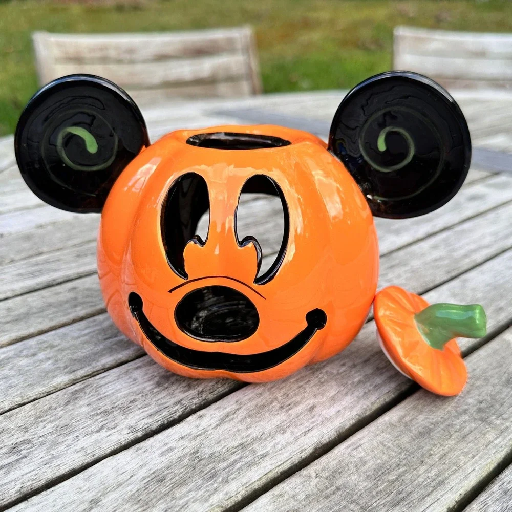Disney Park Mickey Mouse Halloween Pumpkin Hand Painted Tea Light Candle Holder